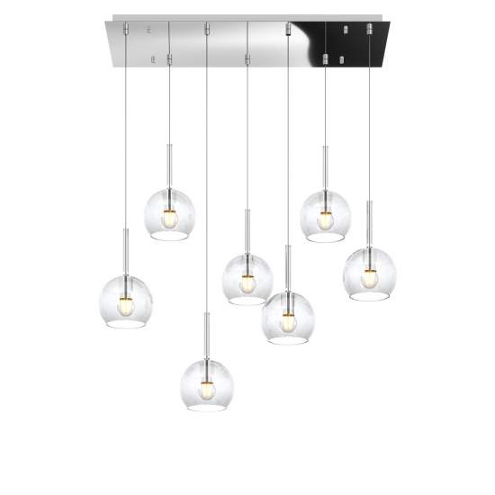 Sospensione Contemp. Rosone Rett. Future Metallo Cromo Vetro Trasp. 7 Luci E27 1155CR_S7RP-TR