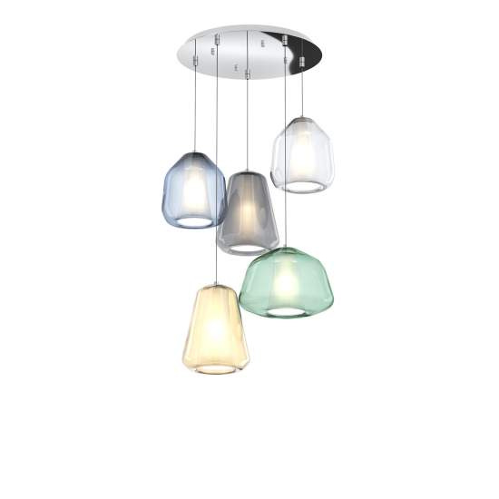 Sospensione Contemp Tonda Double Skin Metallo Cromo Vetro Mix Multicolor 5 Luci 1176CR_S5TABG-MC