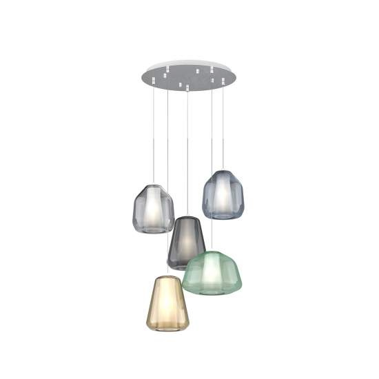 Sospensione Contemp Tonda Double Skin Metallo Cromo Vetro Mix Multicolor 5 Luci 1176CR_S5TABG-MC