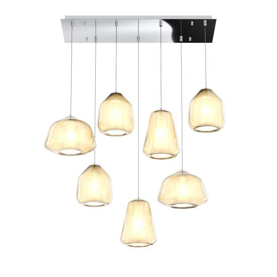 Sospensione Contemp Rett Double Skin Metallo Cromo Vetro Mix Ambra 7 Luci E27 1176CR_S7RABG-AM
