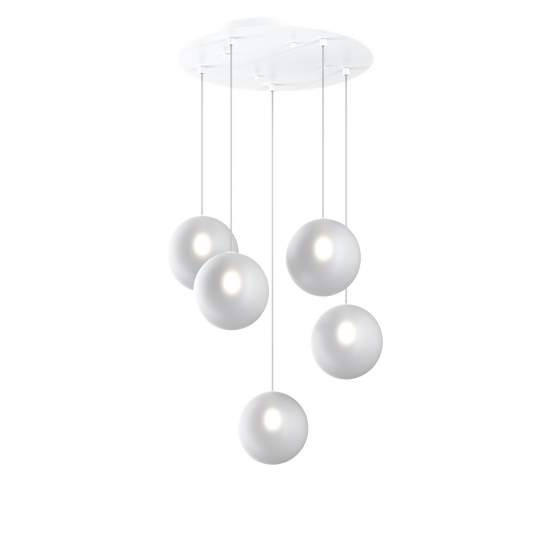 Sospensione Contemporanea Eclipse Metallo Bianco Vetro Bianco Fog 5 Luci G9 1184BI_S5T-BF