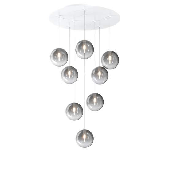 Sospensione Contemporanea Eclipse Metallo Bianco Vetro Fumè 8 Luci G9 1184BI_S8T-FU