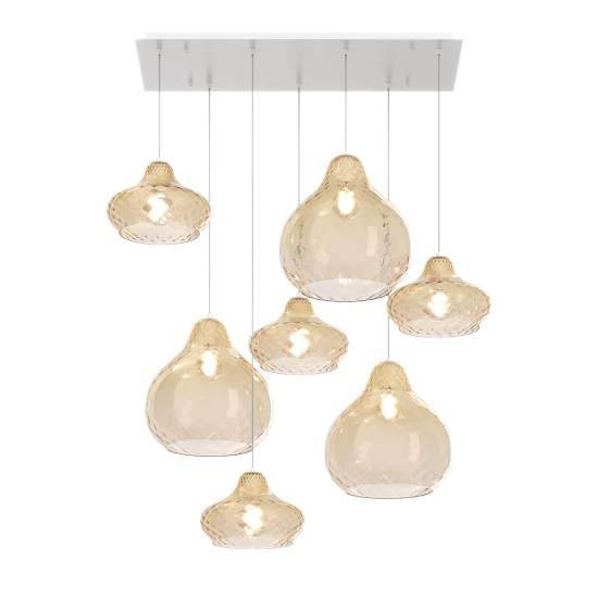 Lampadario Contemporaneo Dress Metallo Bianco Vetro Ambra 7 Luci E27 1191BI_S7RMIX-AM