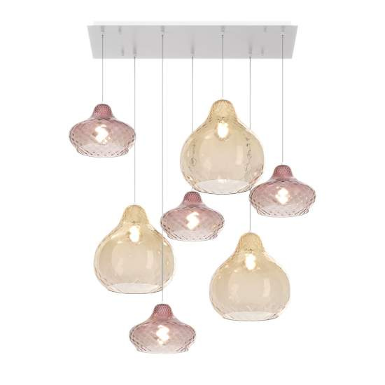 Lampadario Contemporaneo Dress Metallo Bianco Vetro Ambra-Ruggine 7 Luci E27 1191BI_S7RMIX-AR