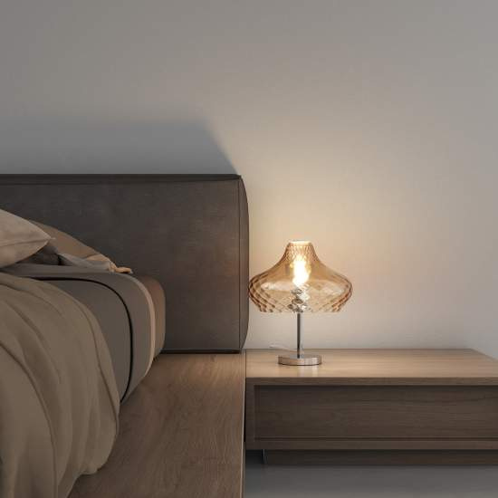 Abatjour Contemporaneo Dress Metallo Cromo Vetro Ambra 1 Luce E27 1191CR_PT-AM