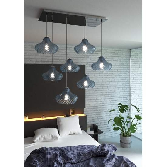 Lampadario Contemporaneo Dress Metallo Cromo Vetro Blu 7 Luci E27 1191CR_S7RMIX-ZA