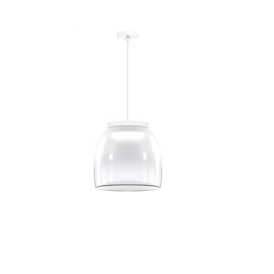 Lampadario Contemporaneo Drum Metallo Bianco Vetro 1 Luce Led 16W Calda 1192BI_S1SG-BI