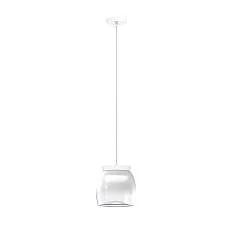 Lampadario Contemporaneo Drum Metallo Bianco Vetro 1 Luce Led 8W Calda