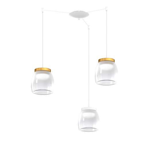 Lampadario Contemporaneo Drum Metallo Bianco Vetro Oro 3 Luci Led 24W Calda 1192BI_S3SP-BO