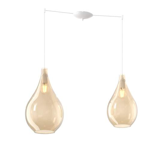 Lampadario Contemporaneo Drop 2.0 Metallo Bianco Vetro Ambra 2 Luci E27 1193BI_S2SMIX-AM
