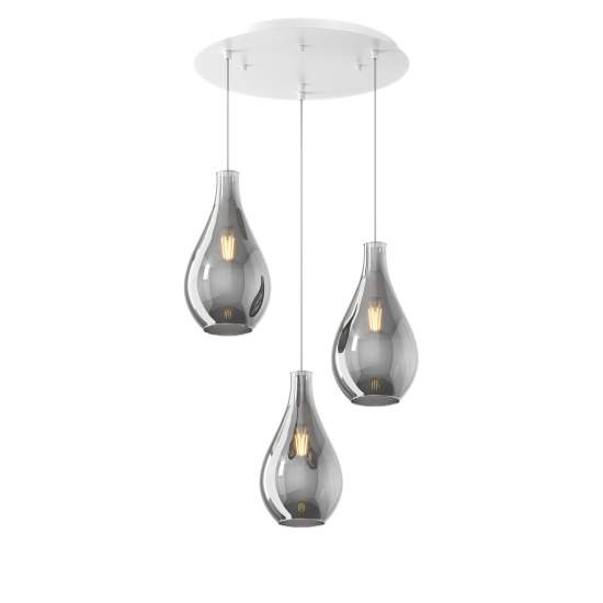 Lampadario Contemporaneo Drop 2.0 Metallo Bianco Vetro Fumè 3 Luci E27 1193BI_S3TP-FU
