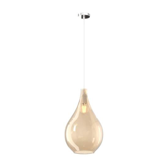 Lampadario Contemporaneo Drop 2.0 Metallo Cromo Vetro Grande Ambra 1 Luce E27 1193CR_SG-AM