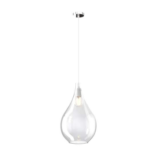 Lampadario Contemporaneo Drop 2.0 Metallo Cromo Vetro Grande Trasp 1 Luce E27 1193CR_SG-TR