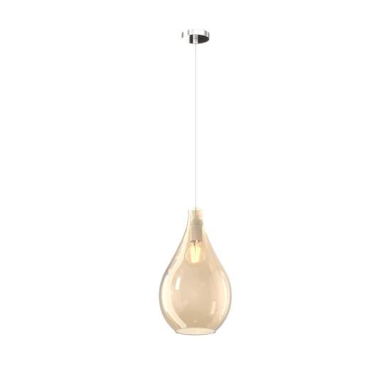 Lampadario Contemporaneo Drop 2.0 Metallo Cromo Vetro Medio Ambra 1 Luce E27 1193CR_SM-AM