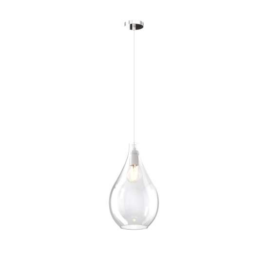 Lampadario Contemporaneo Drop 2.0 Metallo Cromo Vetro Medio Trasp 1 Luce E27 1193CR_SM-TR