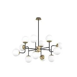 Lampadario Moderno Clear Metallo Nero E Ottone Vetro Bianco 12 Luci E27