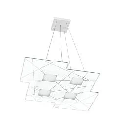 Lampadario Contemporaneo Focus Metallo Bianco Vetro 4 Luci Gx53