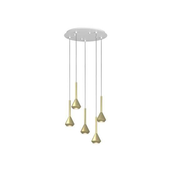 Lampadario Moderno Aygo Metallo Bianco Ottone 5 Luci Gu10 1202BI_S5T-OT