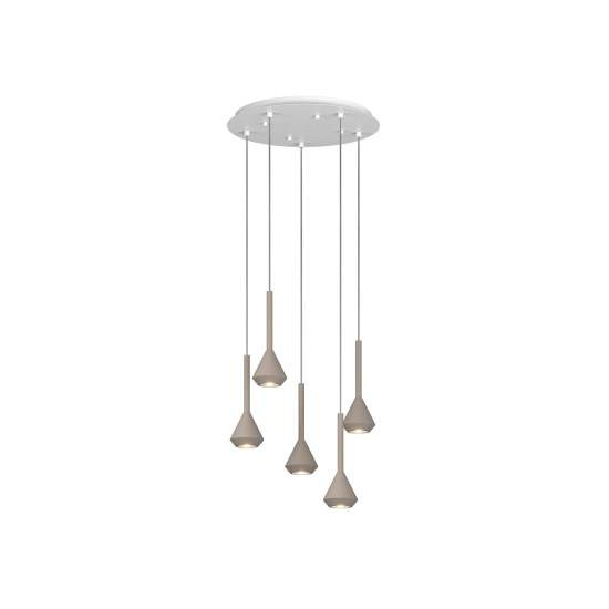 Lampadario Moderno Aygo Tondo Metallo Bianco E Sabbia 5 Luci Gu10 1202BI_S5T-SA