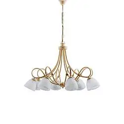 Lampadario 8 Luci Dallas BeLight  Avorio Decapè Vetro Bianco 