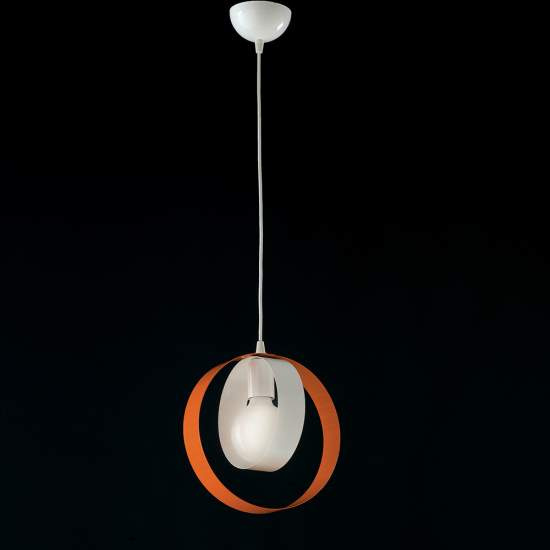 Sospensione Moderna 1 Luce Cerchi Ferro Bianco e Arancio Serie Bolla | Be Light