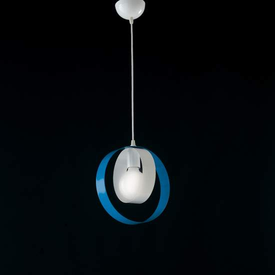 Sospensione Moderna 1 Luce Cerchi Ferro Bianco e Azzurro Serie Bolla | Be Light