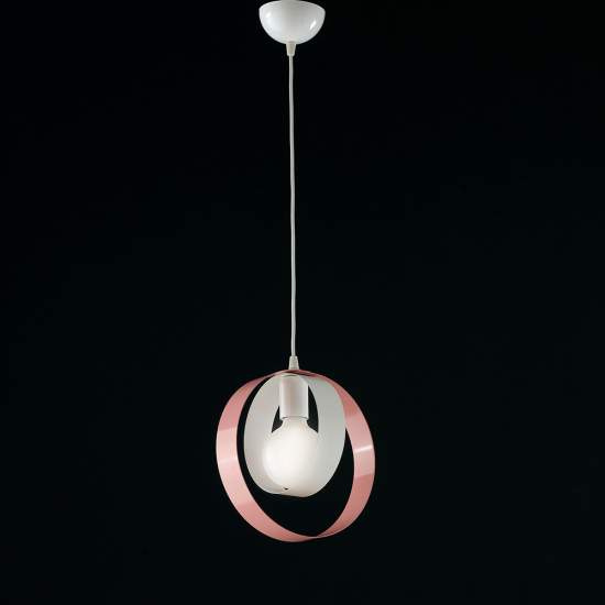 Sospensione Moderna 1 Luce Cerchi Ferro Bianco e Rosa Serie Bolla | Lampadari e Sospensioni | Luce Art Shop Sospensione Moderna 1 Luce Cerchi Ferro Bianco e Rosa Serie Bolla | Be Light