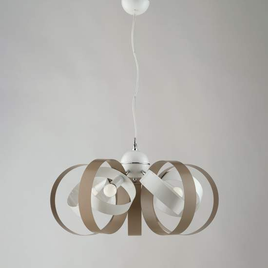 Lampadario Moderno 5 Luci Cerchi Ferro Bianco e Tortora Serie Bolla | Be Light