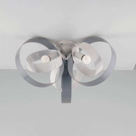 Plafoniera Moderno 3 Luci Cerchi Ferro Bianco e Grigio Serie Bolla | Be Light