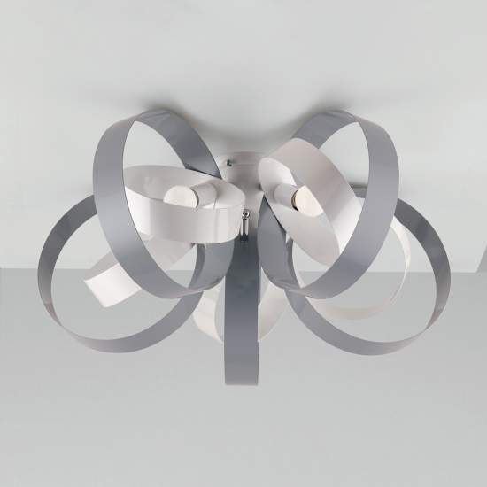 Plafoniera Moderno 5 Luci Cerchi Ferro Bianco e Grigio Serie Bolla | Be Light