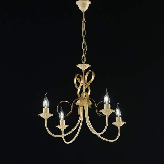 Lampadario Classico 4 Luci Ferro Battuto Avorio e Oro Serie Bandolo | Be Light