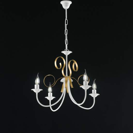 Lampadario Classico 4 Luci Ferro Battuto Bianco e Oro Serie Bandolo | Be Light