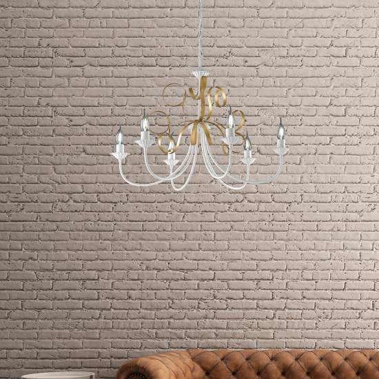 Lampadario Classico 6 Luci Ferro Battuto Bianco e Oro Serie Bandolo | Lampadari e Sospensioni | Luce Art Shop Lampadario Classico 6 Luci Ferro Battuto Bianco e Oro Serie Bandolo | Be Light