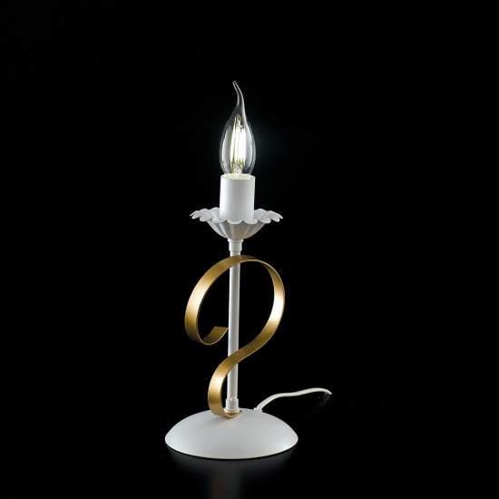 Lumetto Classico 1 Luce Ferro Battuto Bianco e Oro Serie Bandolo | Abatjour - Lumi e Lumetti | Luce Art Shop Lumetto Classico 1 Luce Ferro Battuto Bianco e Oro Serie Bandolo | Be Light
