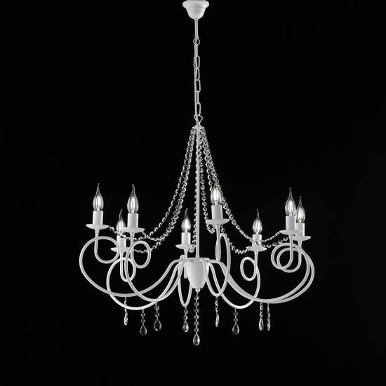 Lampadario Classico 8 Luci Ferro Bianco Shabby e Cristalli Serie Elegant | Lampadari e Sospensioni | Luce Art Shop Lampadario Classico 8 Luci Ferro Bianco Shabby e Cristalli Serie Elegant | Be Light