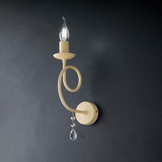 Applique Classico 1 Luce Ferro Decapé Avorio e Cristalli Serie Elegant | Be Light