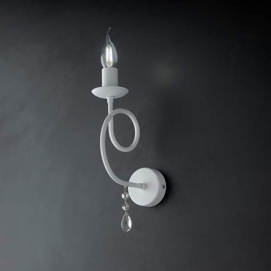 Applique Classico 1 Luce Ferro Bianco Shabby e Cristalli Serie Elegant | Be Light