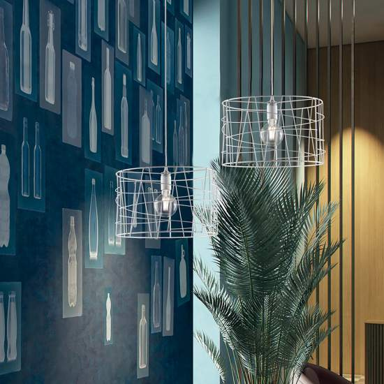 Sospensione Moderna 1 Luce Stuttura con Fili Ferro Bianco e Argento Serie Joia | Lampadari e Sospensioni | Luce Art Shop Sospensione Moderna 1 Luce Stuttura con Fili Ferro Bianco e Argento Serie Joia | Be Light