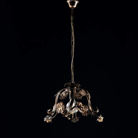 Sospensione Arte Povera 1 Luce con Foglie in Ferro Marrone e Oro Serie Iris | Lampadari e Sospensioni | Luce Art Shop Sospensione Arte Povera 1 Luce con Foglie in Ferro Marrone e Oro Serie Iris | Be Light