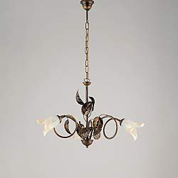 Lampadario Classico 3 Luci con Foglie Ferro Battuto e Vetro Bronzo Serie Limone Lampadario Classico 3 Luci con Foglie Ferro Battuto e Vetro Bronzo Serie Limone