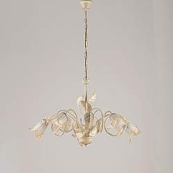 Lampadario Classico 5Luci Foglie in Ferro Battuto Vetro Avorio Oro Serie Limone Lampadario Classico 5Luci Foglie in Ferro Battuto Vetro Avorio Oro Serie Limone