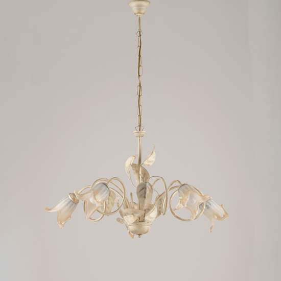 Lampadario Classico 5Luci Foglie in Ferro Battuto Vetro Avorio Oro Serie Limone | Lampadari e Sospensioni | Luce Art Shop Lampadario Classico 5Luci Foglie in Ferro Battuto Vetro Avorio Oro Serie Limone | Be Light