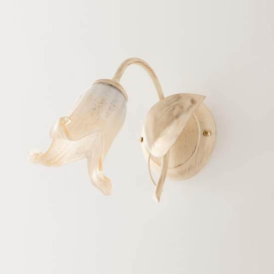 Applique Classico 1 Luce Foglie in Ferro Battuto Vetro Avorio e Oro Serie Limone | Be Light