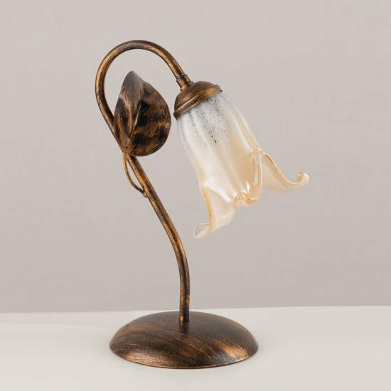 Lumetto Classico 1 Luce con Foglie Ferro Battuto e Vetro Bronzo Serie Limone | Abatjour - Lumi e Lumetti | Luce Art Shop Lumetto Classico 1 Luce con Foglie Ferro Battuto e Vetro Bronzo Serie Limone | Be Light