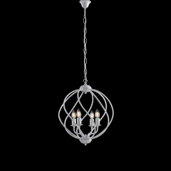 Lampadario a Gabbia 4 Luci Ferro Bianco e Argento Serie Katerina | Be Light