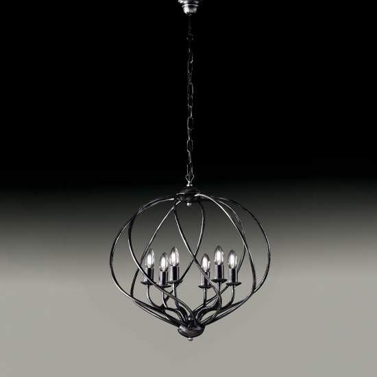 Lampadario a Gabbia 6 Luci Ferro Nero e Argento Serie Katerina | Be Light