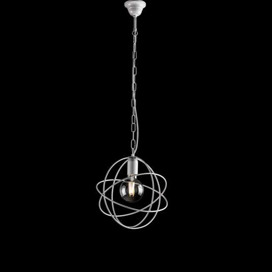 Lampadario a Sospensione 1 Luce Sfera Ferro Bianco e Argento Serie Williams | Be Light