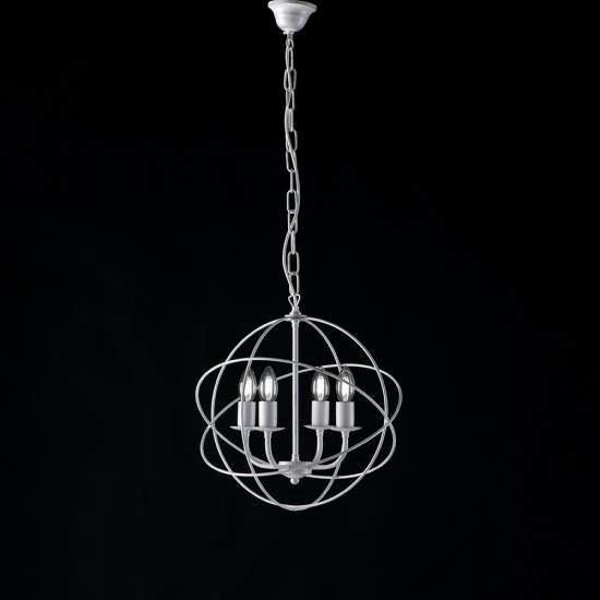 Lampadario a Sospensione 4 Luci Sfera Ferro Bianco e Argento Serie Williams | Be Light