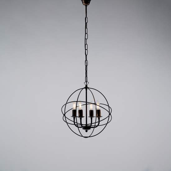 Lampadario a Sospensione 4 Luci Sfera Ferro Nero e Oro Serie Williams | Be Light
