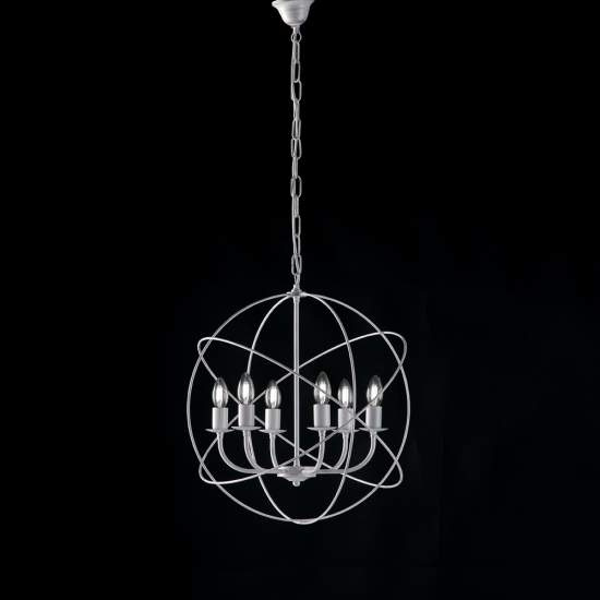 Lampadario a Sospensione 6 Luci Sfera Ferro Bianco e Argento Serie Williams | Be Light